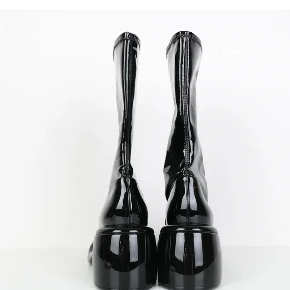 Charles & Keith Patent Black Heeled Boots - Picture 7 of 11